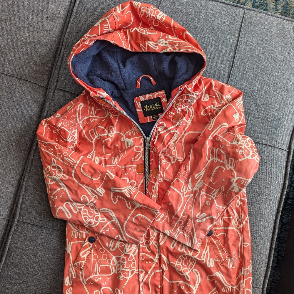 Xtreme kids orange with animals lined raincoat